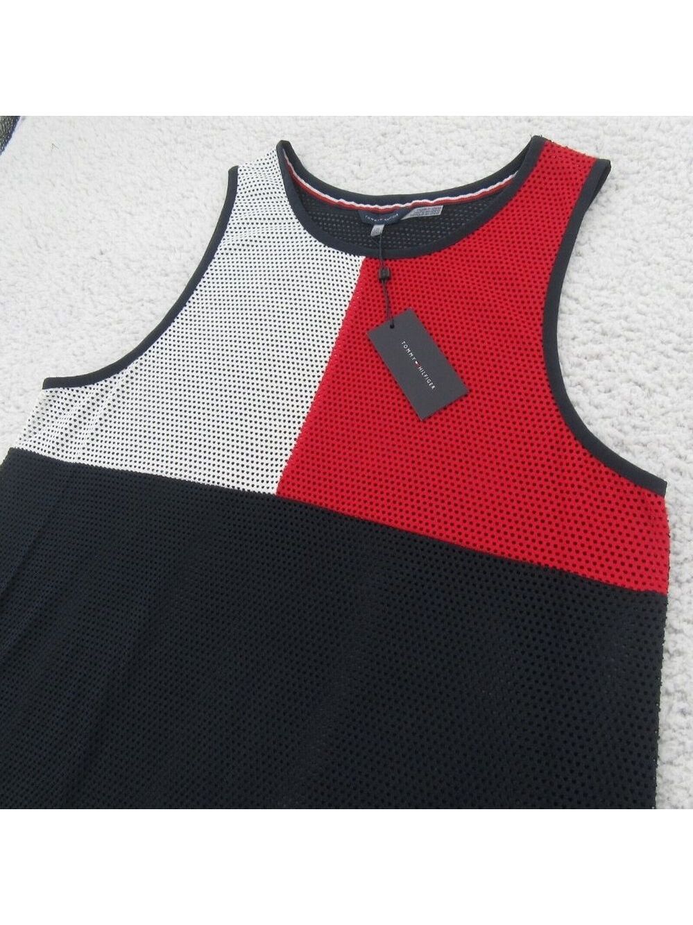 Tommy Hilfiger Swim Dress Cover Up Mesh Navy Blue Red White Size L/XL NEW $78 - Picture 5 of 10